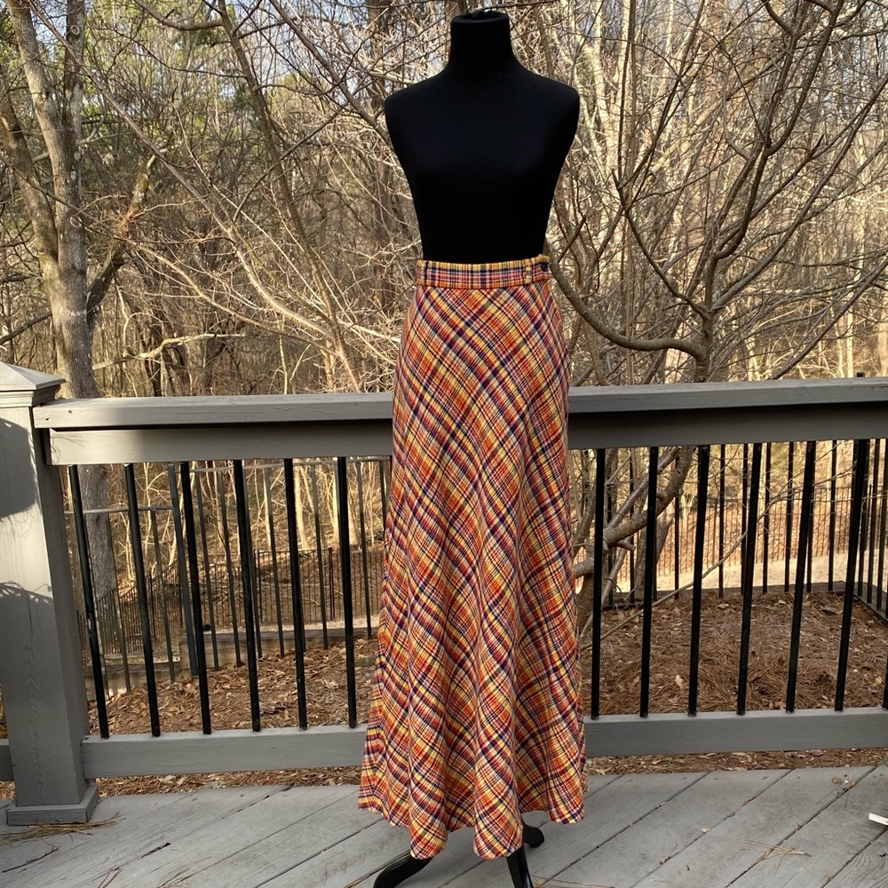 Vintage Plaid Maxi Skirt in Yellow, Red, Orange, Blue